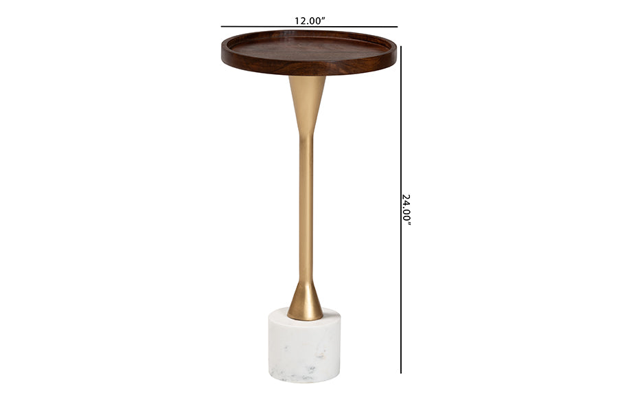Baxton Studio Janaki Drink Table with Marble Base - Compact Pedestal Accent Table with Tray Top for Living Room or Sofa Side