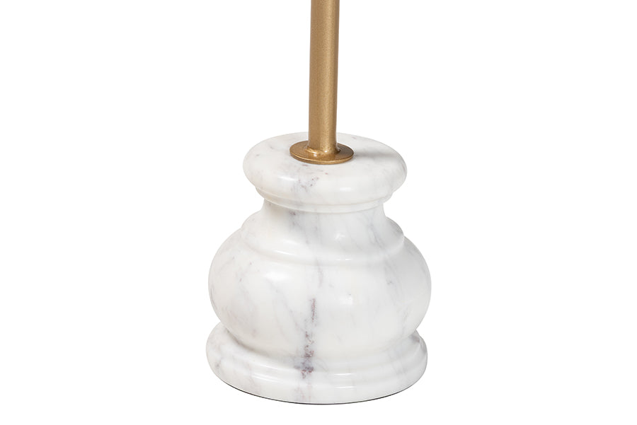 Baxton Studio Gezana Drink Table with Marble Base - Compact Pedestal Accent Table with Clover Tray Top for Living Room or Sofa Side
