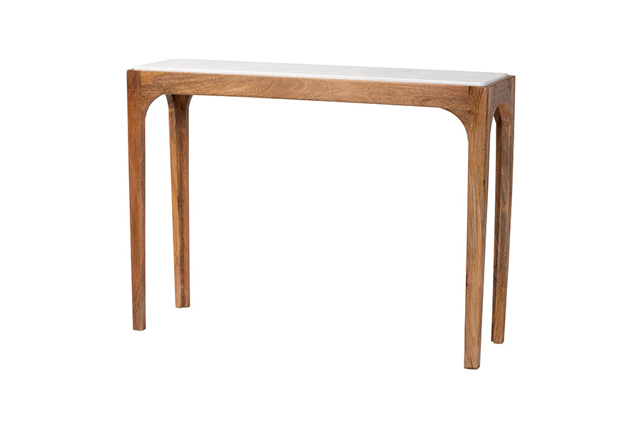Baxton Studio Lluvia Slim Marble Console Table - Modern Accent Table with Mango Wood Frame for Entryway, Hallway, or Living Room