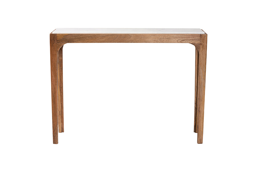 Baxton Studio Lluvia Slim Marble Console Table - Modern Accent Table with Mango Wood Frame for Entryway, Hallway, or Living Room