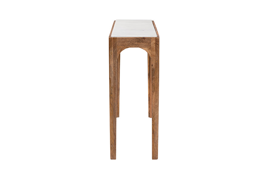 Baxton Studio Lluvia Slim Marble Console Table - Modern Accent Table with Mango Wood Frame for Entryway, Hallway, or Living Room