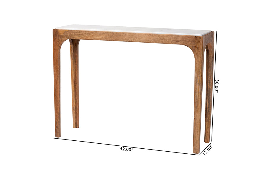 Baxton Studio Lluvia Slim Marble Console Table - Modern Accent Table with Mango Wood Frame for Entryway, Hallway, or Living Room