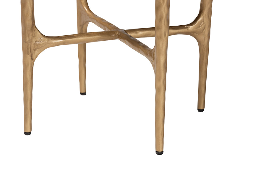 Baxton Studio Akanji Marble End Table - Modern Rustic Accent Table with Hand-Forged Metal Frame for Living Room or Seating Areas, Round