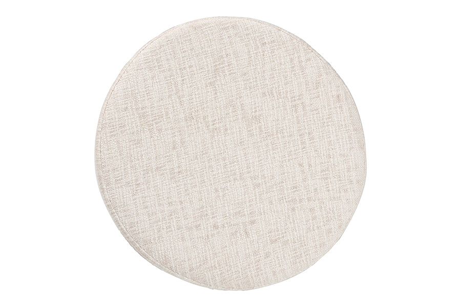 Baxton Studio Whitfield Round Fabric Ottoman Stool - Modern Accent Seating or Footstool with Upholstered Cushion and Mango Wood Frame for Living Room, Bedroom, or Lounge Seating