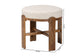 Baxton Studio Whitfield Round Fabric Ottoman Stool - Modern Accent Seating or Footstool with Upholstered Cushion and Mango Wood Frame for Living Room, Bedroom, or Lounge Seating