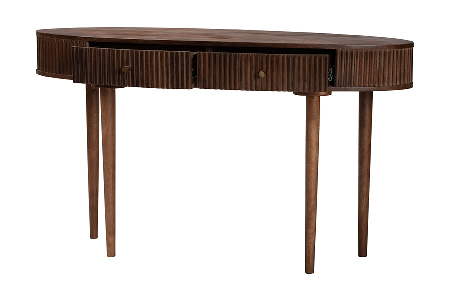 Baxton Studio Linore Fluted Wood Console Table - 2-Drawer Oval Accent Table for Living Room or Entryway
