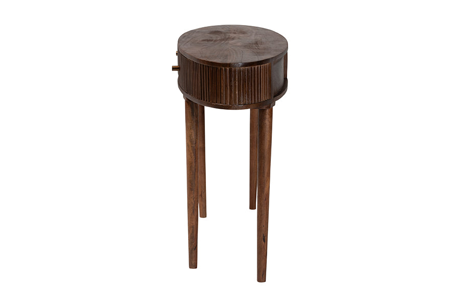 Baxton Studio Linore Fluted Wood Console Table - 2-Drawer Oval Accent Table for Living Room or Entryway