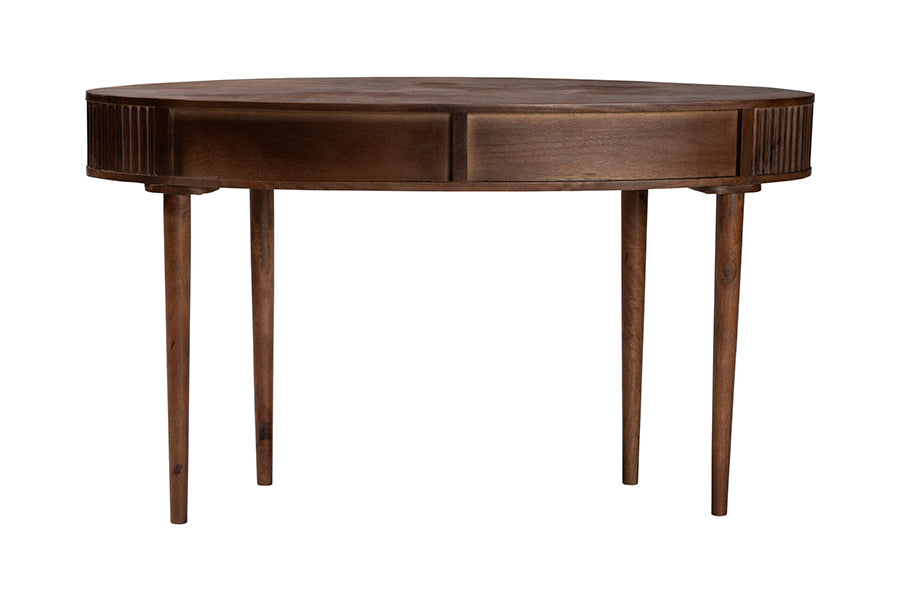 Baxton Studio Linore Fluted Wood Console Table - 2-Drawer Oval Accent Table for Living Room or Entryway
