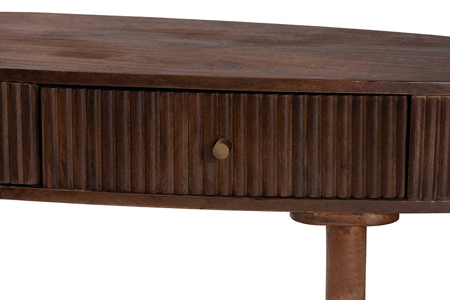 Baxton Studio Linore Fluted Wood Console Table - 2-Drawer Oval Accent Table for Living Room or Entryway