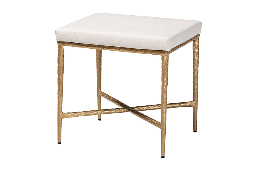 Baxton Studio Fumiye Ottoman Footstool - Modern Rustic Accent Stool with Hand-Forged Metal Frame and Upholstered Seat for Living Room or Sitting Room, Rectangle 18"