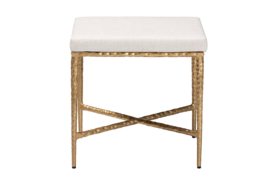Baxton Studio Fumiye Ottoman Footstool - Modern Rustic Accent Stool with Hand-Forged Metal Frame and Upholstered Seat for Living Room or Sitting Room, Rectangle 18"
