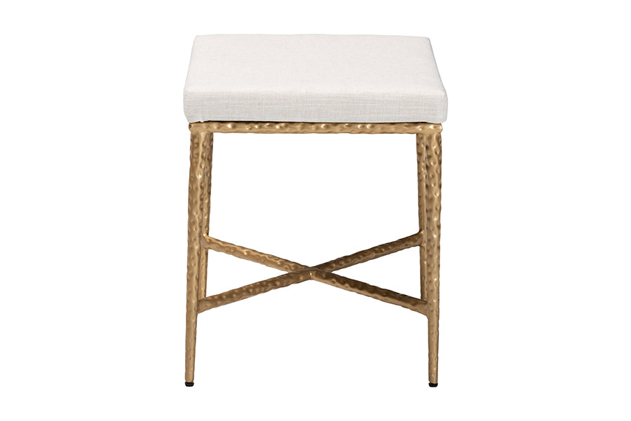 Baxton Studio Fumiye Ottoman Footstool - Modern Rustic Accent Stool with Hand-Forged Metal Frame and Upholstered Seat for Living Room or Sitting Room, Rectangle 18"