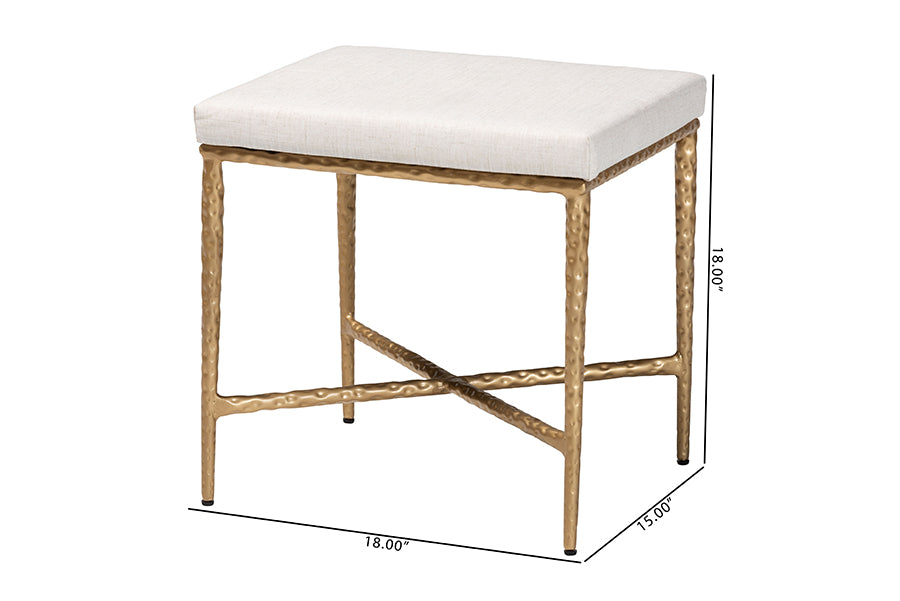 Baxton Studio Fumiye Ottoman Footstool - Modern Rustic Accent Stool with Hand-Forged Metal Frame and Upholstered Seat for Living Room or Sitting Room, Rectangle 18"