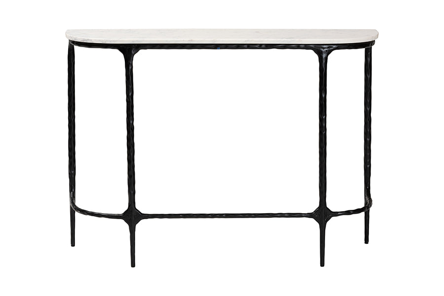 Baxton Studio Edsel Marble Console Table - Modern Rustic Accent Table with Hand-Forged Metal Frame for Living Room or Entryway, Rounded
