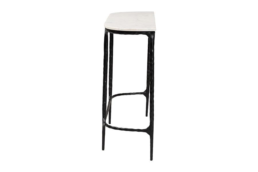 Baxton Studio Edsel Marble Console Table - Modern Rustic Accent Table with Hand-Forged Metal Frame for Living Room or Entryway, Rounded