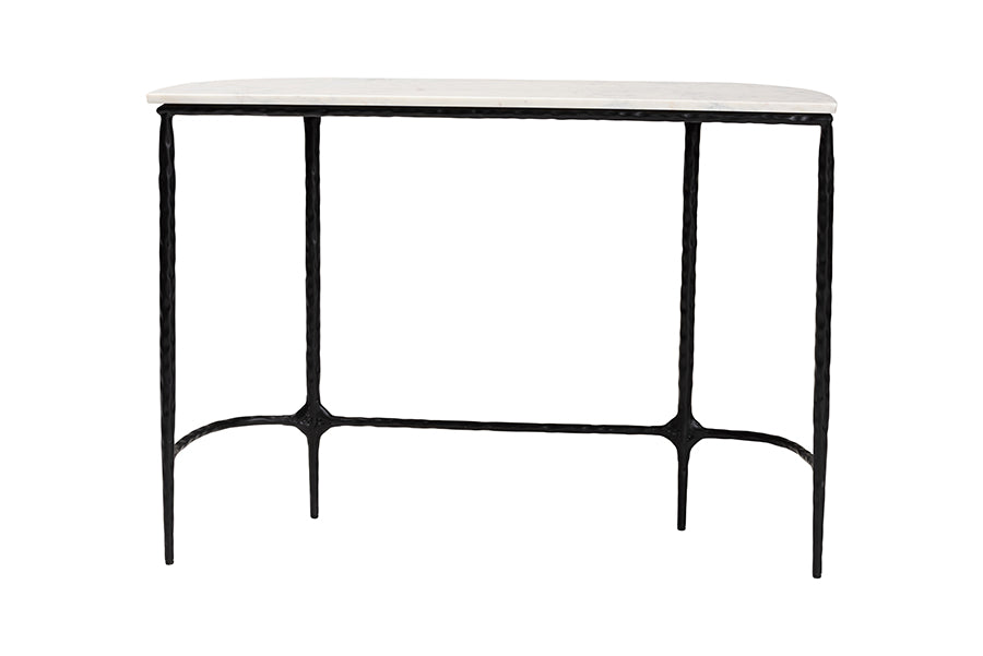 Baxton Studio Edsel Marble Console Table - Modern Rustic Accent Table with Hand-Forged Metal Frame for Living Room or Entryway, Rounded