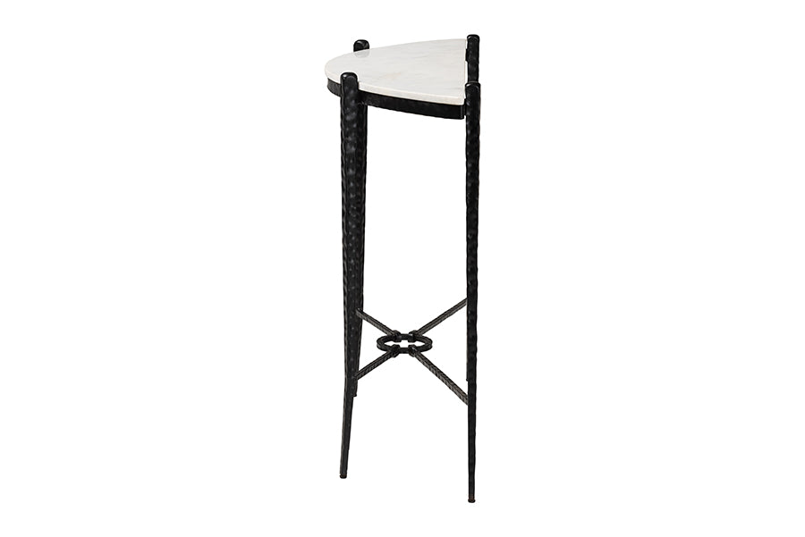 Baxton Studio Caledon Marble Console Table - Modern Rustic Accent Table with Hand-Forged Metal Frame and Half-Moon Tabletop