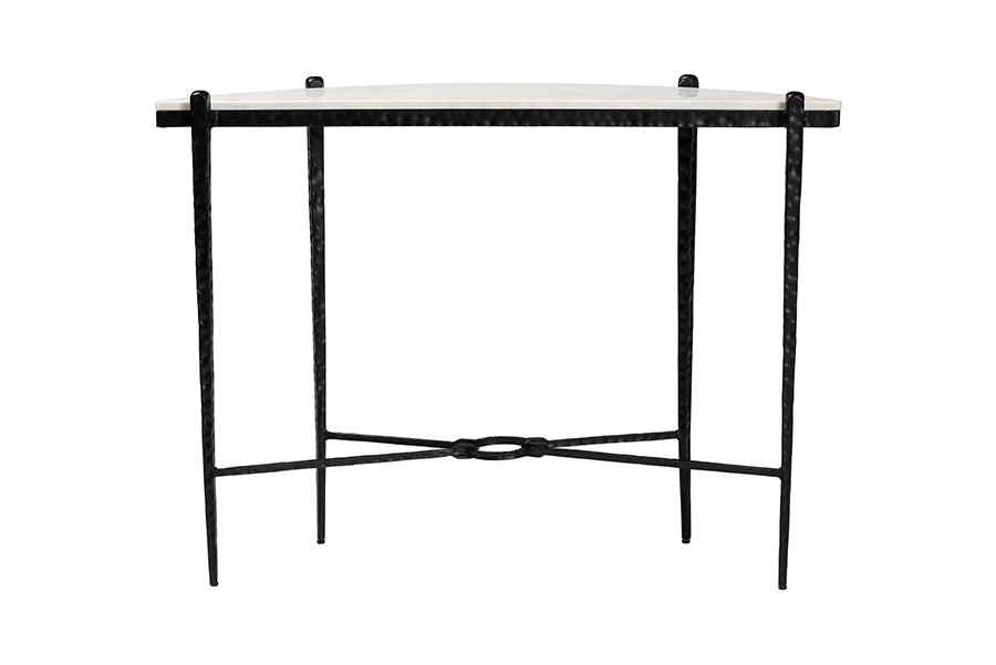 Baxton Studio Caledon Marble Console Table - Modern Rustic Accent Table with Hand-Forged Metal Frame and Half-Moon Tabletop