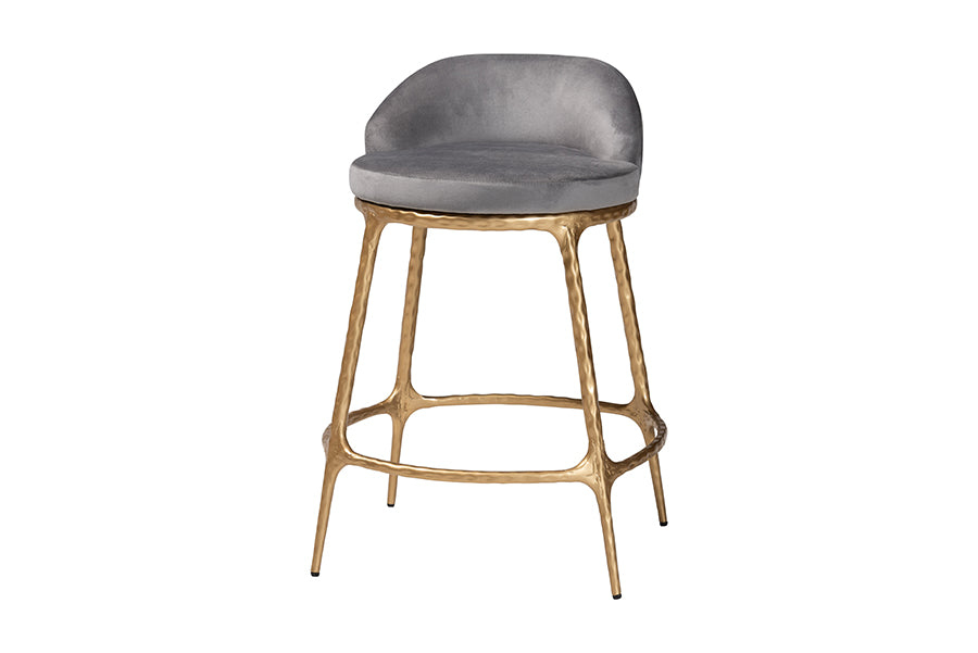 Baxton Studio Aarush Counter Stool - Modern Rustic Seating with Hand-Forged Metal Frame and Low Back for Kitchen Island or Lounge
