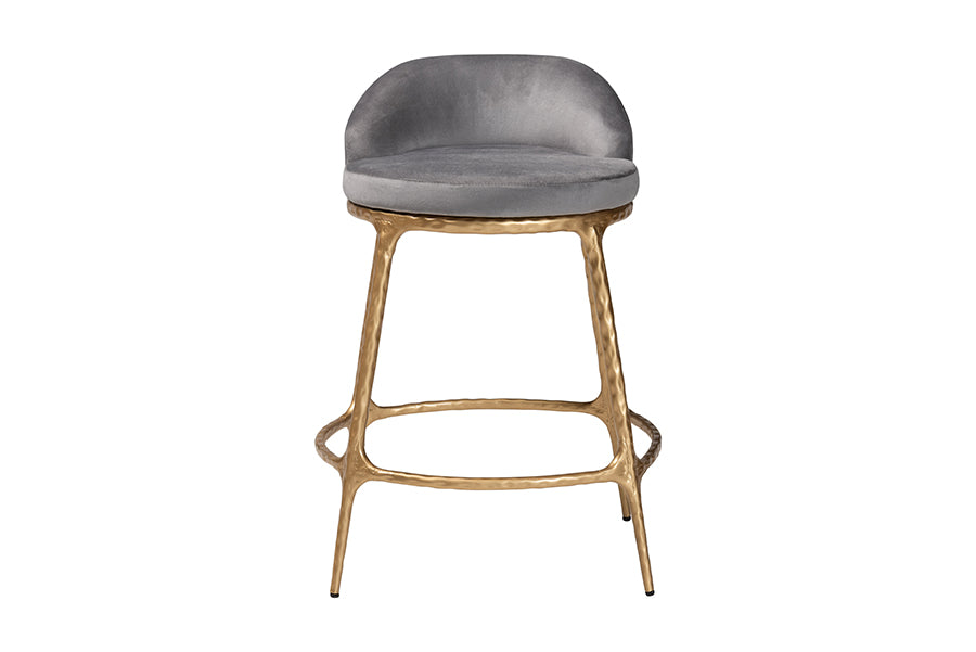 Baxton Studio Aarush Counter Stool - Modern Rustic Seating with Hand-Forged Metal Frame and Low Back for Kitchen Island or Lounge