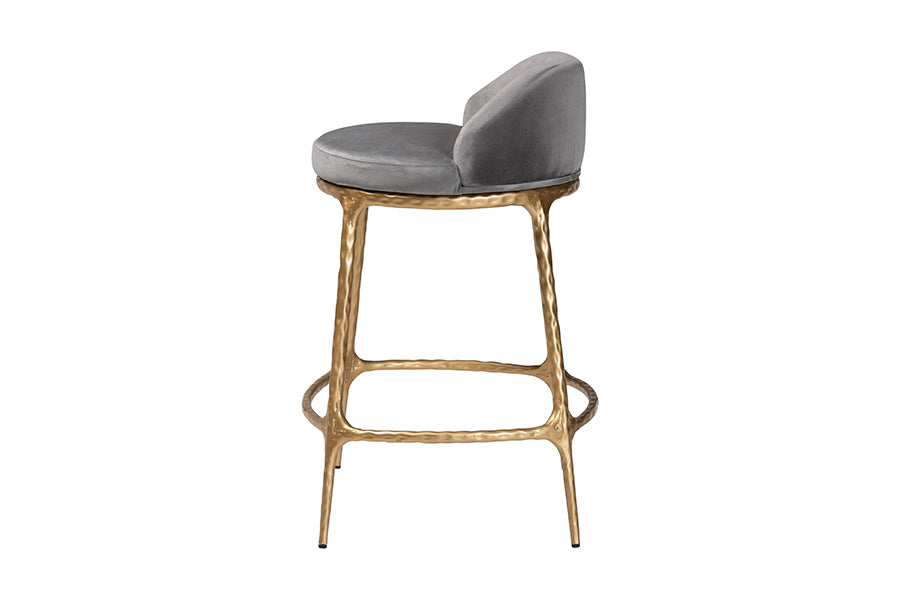 Baxton Studio Aarush Counter Stool - Modern Rustic Seating with Hand-Forged Metal Frame and Low Back for Kitchen Island or Lounge