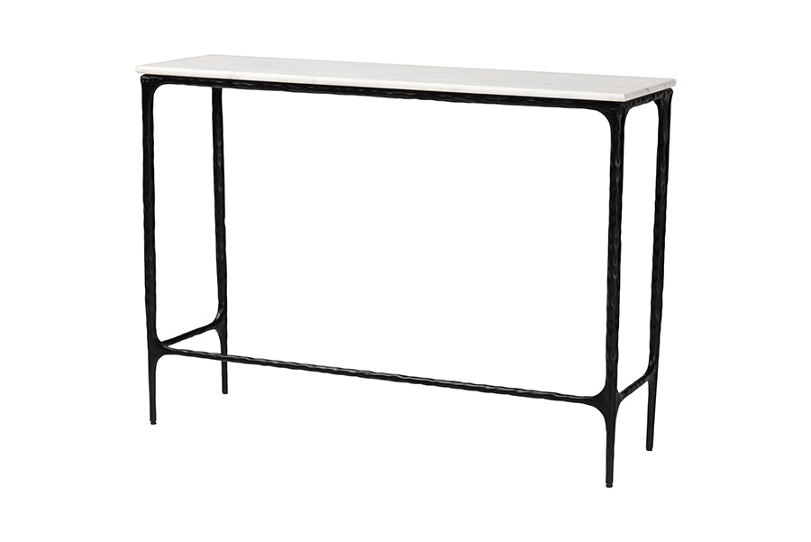 Baxton Studio Edsel Marble Console Table - Modern Rustic Accent Table with Hand-Forged Metal Frame for Living Room or Entryway, Rectangle
