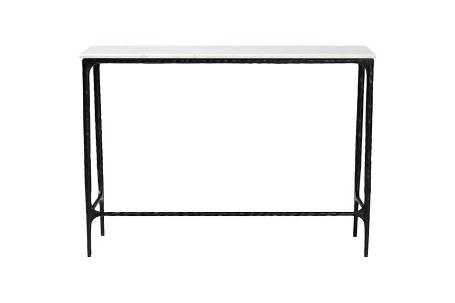 Baxton Studio Edsel Marble Console Table - Modern Rustic Accent Table with Hand-Forged Metal Frame for Living Room or Entryway, Rectangle