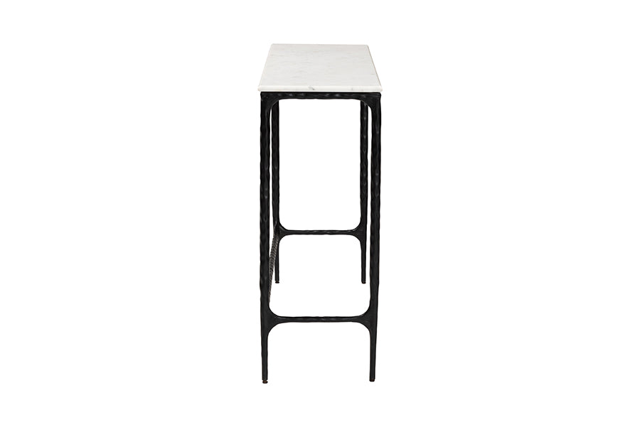 Baxton Studio Edsel Marble Console Table - Modern Rustic Accent Table with Hand-Forged Metal Frame for Living Room or Entryway, Rectangle