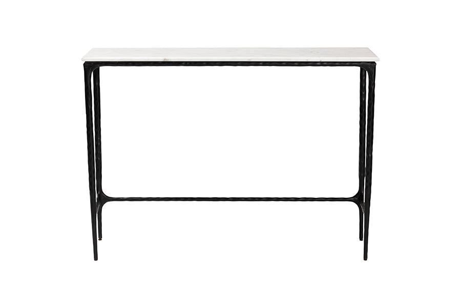 Baxton Studio Edsel Marble Console Table - Modern Rustic Accent Table with Hand-Forged Metal Frame for Living Room or Entryway, Rectangle