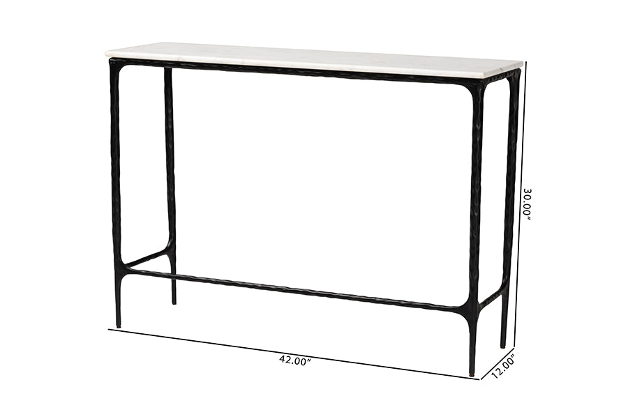 Baxton Studio Edsel Marble Console Table - Modern Rustic Accent Table with Hand-Forged Metal Frame for Living Room or Entryway, Rectangle