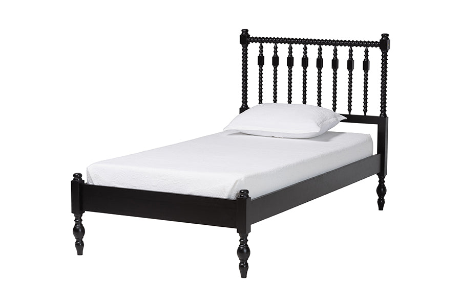 Baxton Studio Callison Spindle 4-Piece Bedroom Set - Farmhouse Platform Bed with Matching Dresser and 2-Drawer Nightstands, Black, Twin