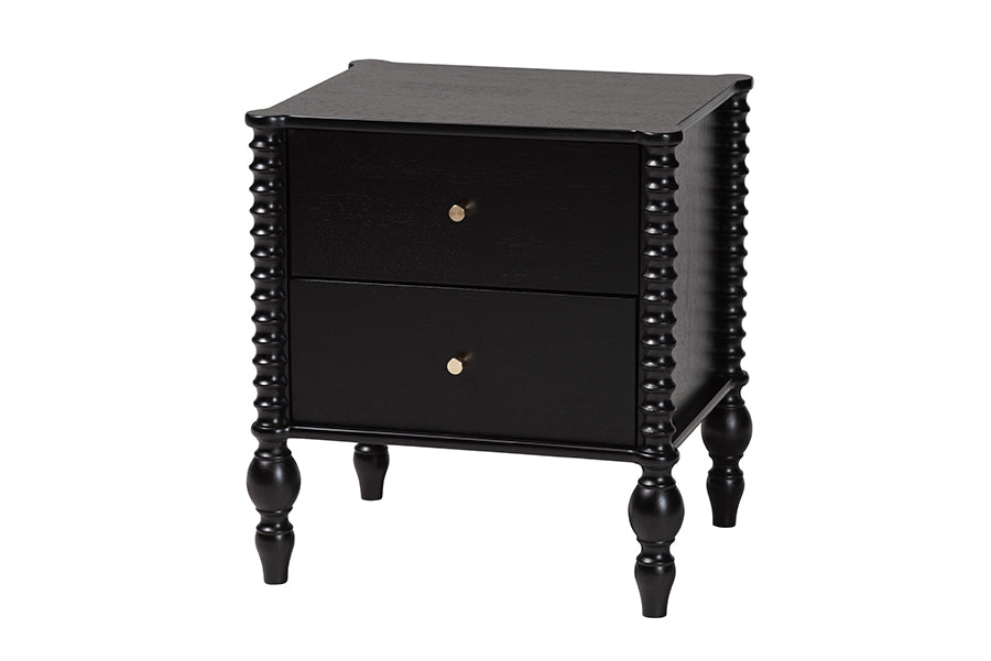 Baxton Studio Callison Spindle 4-Piece Bedroom Set - Farmhouse Platform Bed with Matching Dresser and 2-Drawer Nightstands, Black, Twin