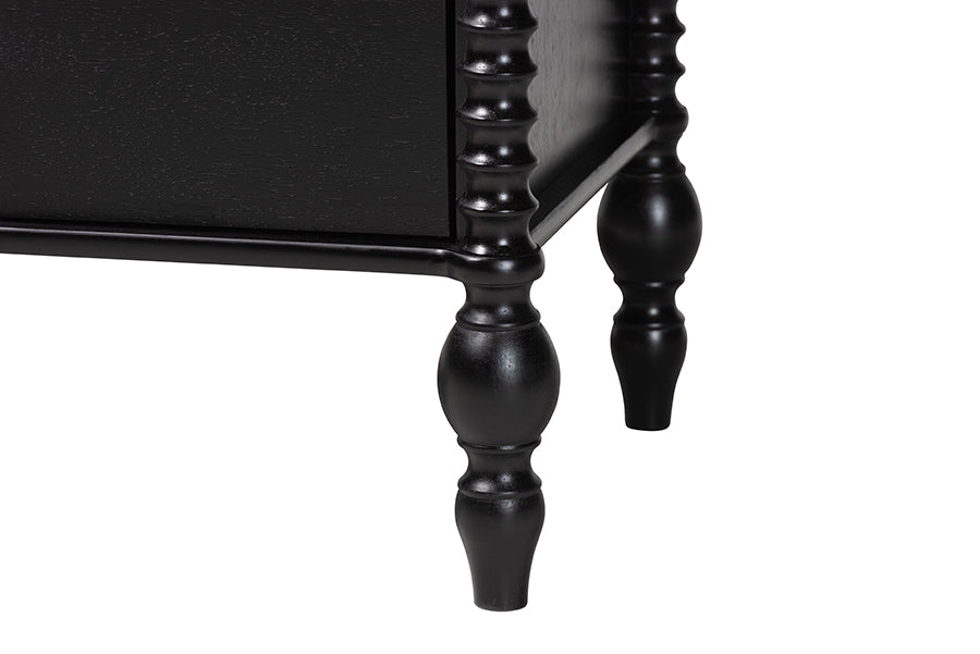 Baxton Studio Callison Spindle 4-Piece Bedroom Set - Farmhouse Platform Bed with Matching Dresser and 2-Drawer Nightstands, Black, Twin