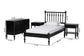Baxton Studio Denita Spindle 4-Piece Bedroom Set - Farmhouse Platform Bed with Matching Dresser and 1-Drawer Nightstands, Black, Twin