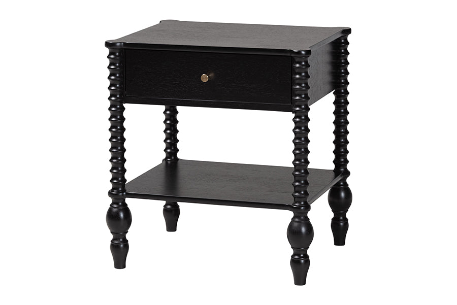 Baxton Studio Denita Spindle 4-Piece Bedroom Set - Farmhouse Platform Bed with Matching Dresser and 1-Drawer Nightstands, Black, Twin