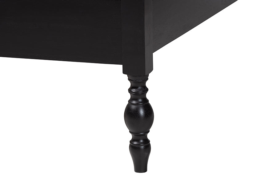Baxton Studio Callison Spindle Platform Bed - Turned Farmhouse Bed Frame with Spoked Headboard and Sculpted Legs, Black, Full