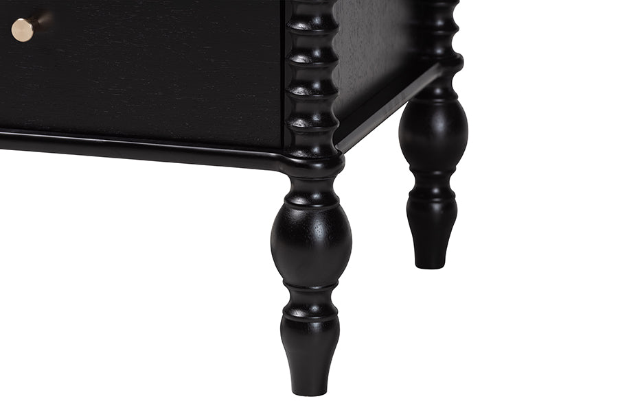 Baxton Studio Callison Spindle 4-Piece Bedroom Set - Farmhouse Platform Bed with Matching Dresser and 2-Drawer Nightstands, Black, Full