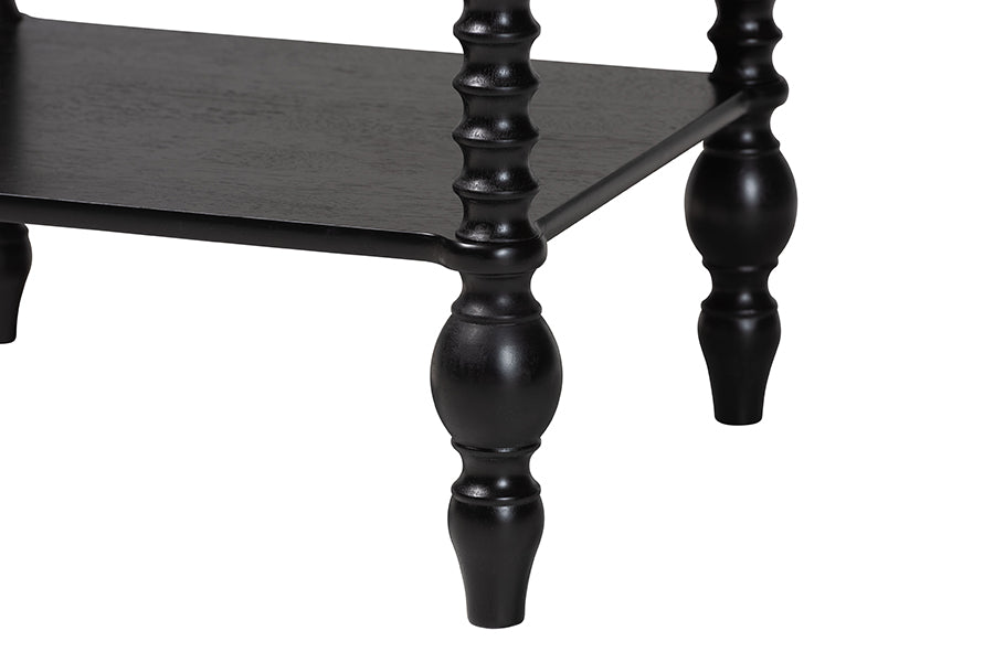 Baxton Studio Denita Spindle 4-Piece Bedroom Set - Farmhouse Platform Bed with Matching Dresser and 1-Drawer Nightstands, Black, Full