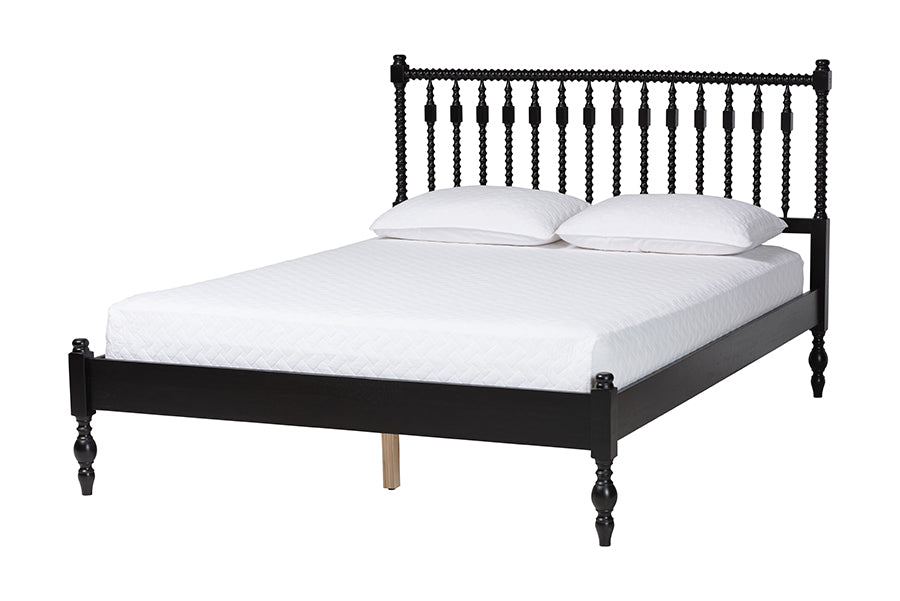 Baxton Studio Callison Spindle 5-Piece Bedroom Set - Farmhouse Platform Bed with Matching Dresser, Chest, and 2-Drawer Nightstands, Black, Full