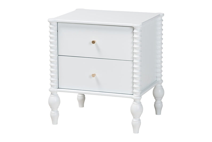 Baxton Studio Callison Spindle 4-Piece Bedroom Set - Farmhouse Platform Bed with Matching Dresser and 2-Drawer Nightstands, White, Twin