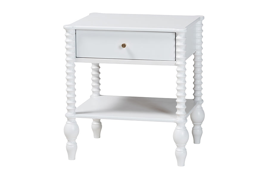 Baxton Studio Denita Spindle 4-Piece Bedroom Set - Farmhouse Platform Bed with Matching Dresser, Chest, and 1-Drawer Nightstand, White, Twin