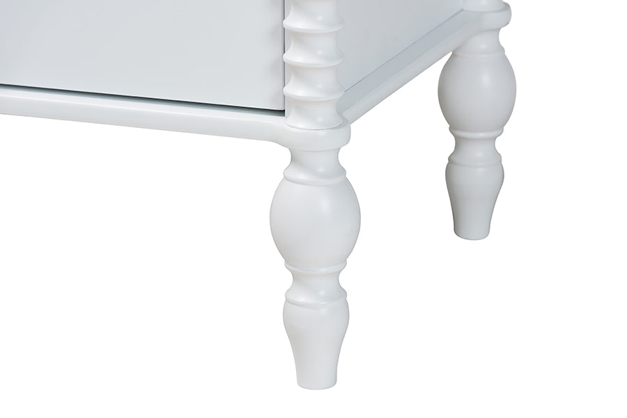 Baxton Studio Denita Spindle 4-Piece Bedroom Set - Farmhouse Platform Bed with Matching Dresser, Chest, and 1-Drawer Nightstand, White, Twin
