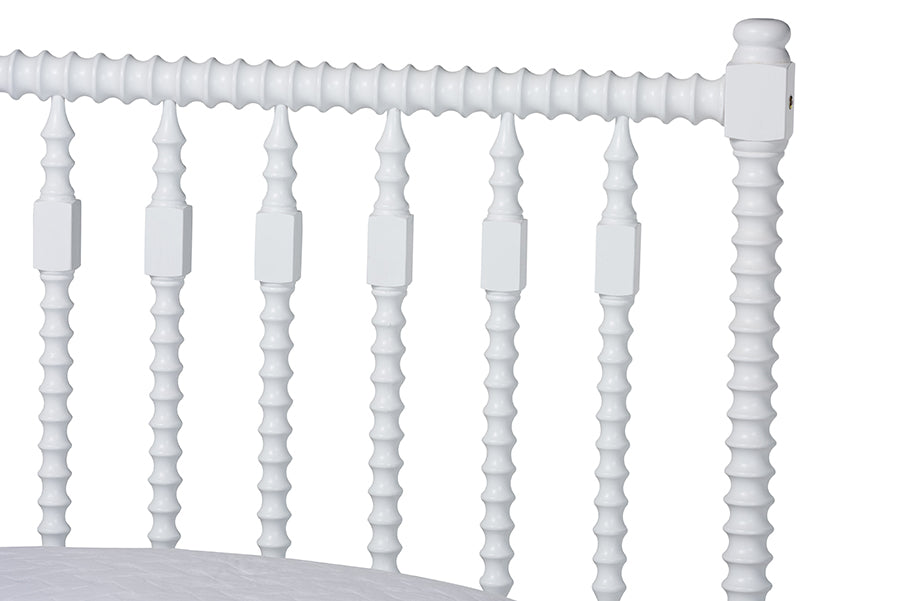 Baxton Studio Callison Spindle Platform Bed - Turned Farmhouse Bed Frame with Spoked Headboard and Sculpted Legs, White, Full