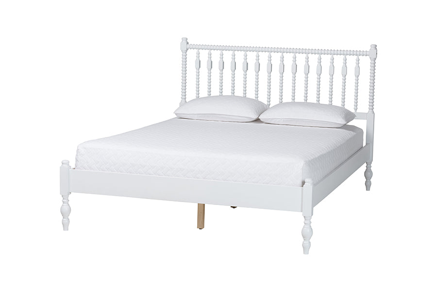 Baxton Studio Callison Spindle 5-Piece Bedroom Set - Farmhouse Platform Bed with Matching Dresser, Chest, and 2-Drawer Nightstands, White, Queen