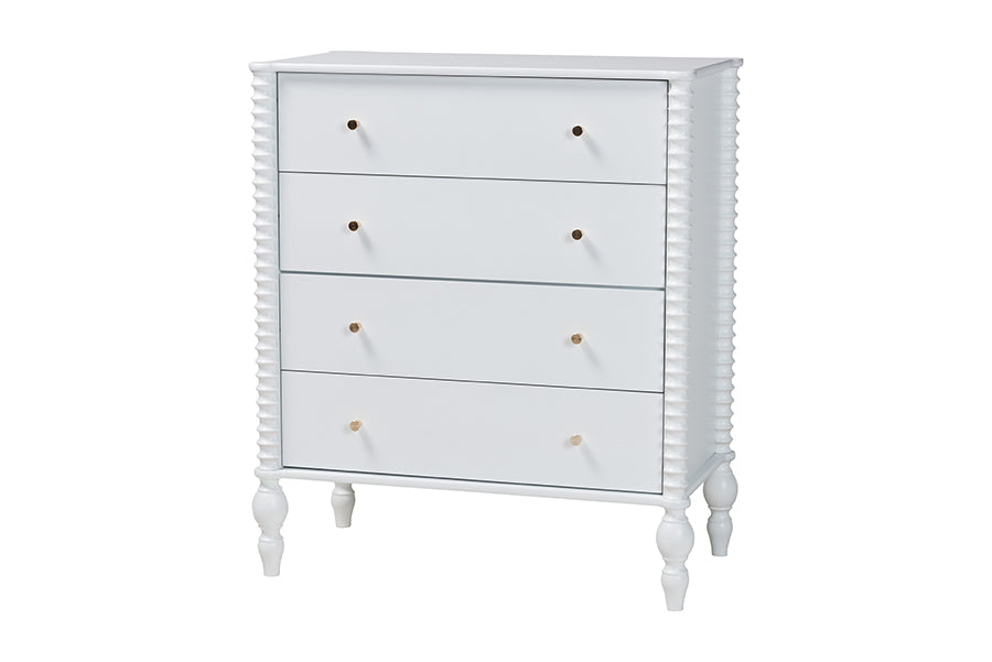 Baxton Studio Callison Spindle 5-Piece Bedroom Set - Farmhouse Platform Bed with Matching Dresser, Chest, and 2-Drawer Nightstands, White, Full