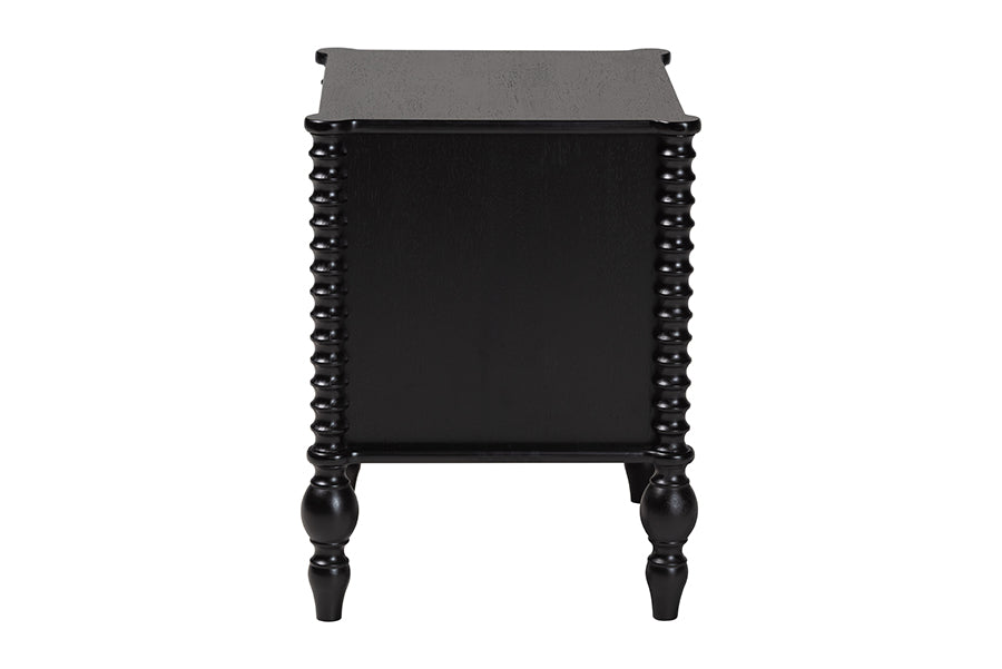 Baxton Studio Callison Spindle Nightstand - 2-Drawer Farmhouse Bedside Table with Turned Accents for Bedroom, Black