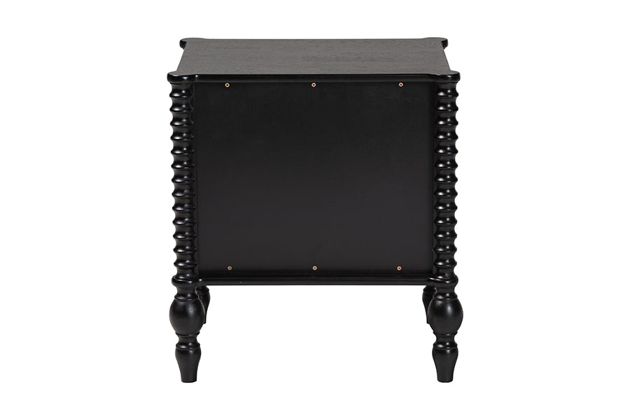 Baxton Studio Callison Spindle Nightstand - 2-Drawer Farmhouse Bedside Table with Turned Accents for Bedroom, Black