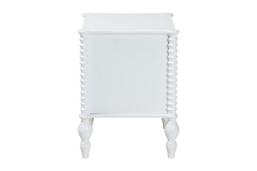 Baxton Studio Callison Spindle Nightstand - 2-Drawer Farmhouse Bedside Table with Turned Accents for Bedroom, White