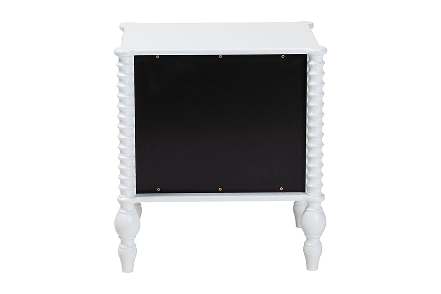 Baxton Studio Callison Spindle Nightstand - 2-Drawer Farmhouse Bedside Table with Turned Accents for Bedroom, White