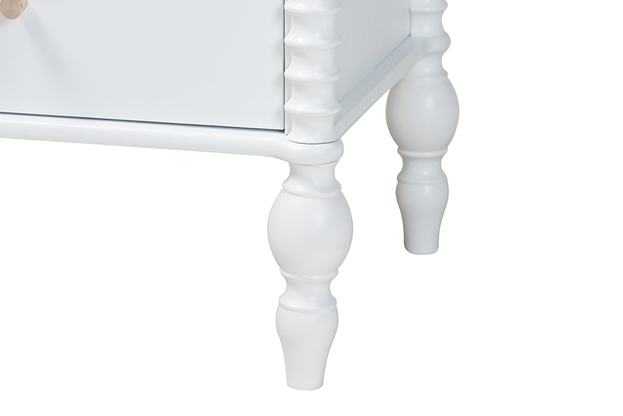 Baxton Studio Callison Spindle Nightstand - 2-Drawer Farmhouse Bedside Table with Turned Accents for Bedroom, White